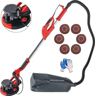 Obrázek produktu pro Elektrická bruska na sádrokarton, příkon 750 W, nastavitelná délka 1,40-1,90 m, prachová hadice 2 m, otáčky 800-1750 min-1, průměr brusného papíru 22,5 cm