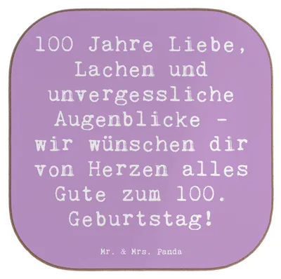 Produktbild von Mr. & Mrs. Panda Tassenuntersetzer Spruch 100. Geburtstag - Lavendeltraum - Geschenk, Coaster, Untersetzer für Gläser, gläseruntersetzer, 100 Jahre, Feier, einzigartig