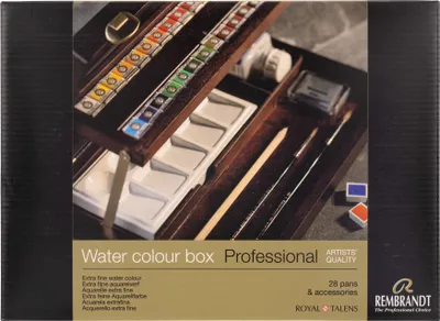 Produktbild von Rembrandt Aquarellfarben-Set im Holzkasten Professional | 28 Näpfchen + Zubehör