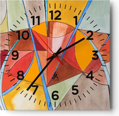 Produktbild von Wanduhr - Quadrat - Glasuhr - Abstraktion modern - 30x30cm - Schleichendes Uhrwerk - Lautlos - zum Aufhängen bereit - Dekoration Modern - Wanddekoration aus Glas - C4AC30x30-3960