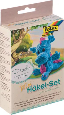 Produktbild von folia 23911 - Mini Häkelset Drache, Komplettset zur Erstellung von einem selbst gehäkelten niedlichen Drachen, ca. 11 - 13 cm groß, für Kinder ab 8 Jahren und Erwachsene, als Geschenk