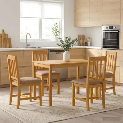 Image de Table de salle à manger, dimensions 110 x 75 x 75 cm, en bois massif de chêne naturel