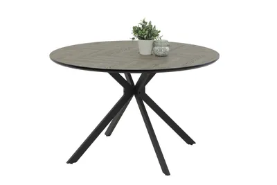 Produktbild von Esstisch Rund Petra - Ø120cm - Nachbildung Fischgrät hellgrau - Stern-Metallgestell Schwarz