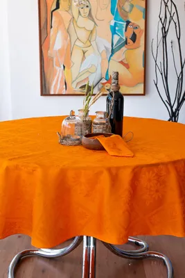 Tischdecke oval 165x250 cm, 12 Servietten, Baumwolle, Orange