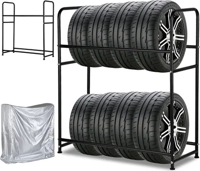 Produktbild von Jopassy Reifenregal Reifenständer für 8 Reifen Lagerregal mit Schutzhülle Schwerlastregal Werkstattregal Tragkraft 180KG 107x46x117cm