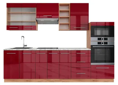 Produktbild von Küchenzeile Vicco Fame-Line Bordeaux Hochglanz/Goldkraft Eiche 280 cm , AP Marmor, Model 42470