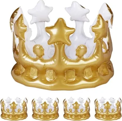 Produktbild von Aufblasbare Goldene Krone aus strapazierfähigem PVC, verstellbar, 5er-Pack