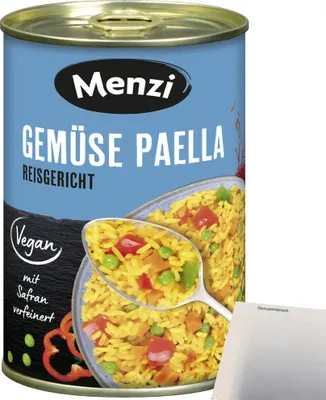 Produktbild von Menzi Gemüse Paella Reisgericht (400g Dose) + usy Block
