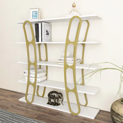 Produktbild von Skye Decor, Adar - White, Gold, Bücherregal, Weiß, 100 % MELAMINBESCHICHTETE SPANPLATTEN, 120 x 25 x 120 cm