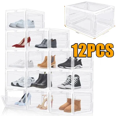 Obrázok produktu pre Boxy na topánky, stohovateľný dizajn, priehľadné, balenie po 12 kusoch