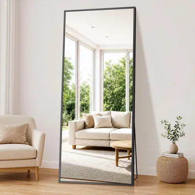 Produktbild von Ganzkörperspiegel 180x76cm Standspiegel Rechteckig Wandspiegel Schwarz Aluminiumrahmen Splitterfest