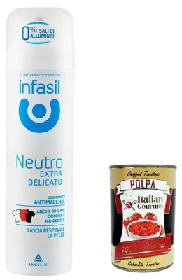 Produktbild von Italian Gourmet bundle für Infasil Neutro Extra Delicato Deo Spray 6×150g + Italian Gourmet polpa | 0% Aluminium | Antimacchia | Extra mild | getestet | Frischer Schutz 48h