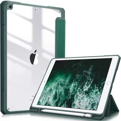Produktbild von Fintie Hybrid Hülle für 10.2 Zoll iPad 9. Generation 2021/8. Gen 2020/7. Gen 2019 mit Stifthalter - Stoßfeste Schutzhülle mit transparenter Hartschale auf der Rückseite, Satinoptik Grün