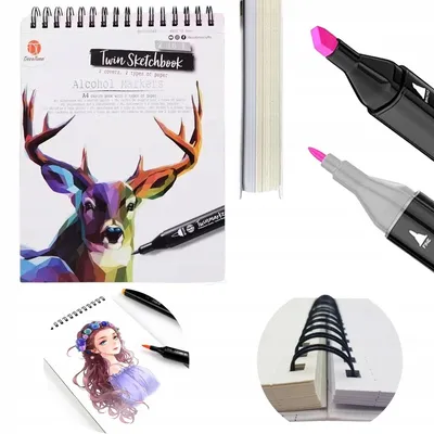 Produktbild von DecoTime Skizzenbuch für Marker A4 – Spiralgebundenes Zeichenblock mit 2 Papiersorten – 60 Blatt – Ideal für Marker, Skizzen & Kunstprojekte