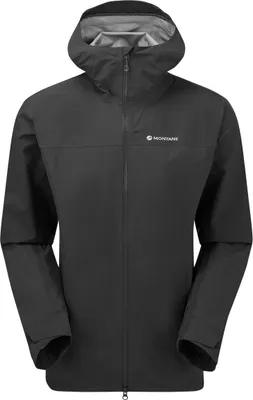 Schwarze Hardshelljacke für Herren von Montane; Modell "MEN"S PHASE JACKET"; mit Kapuze und Reißverschluss.