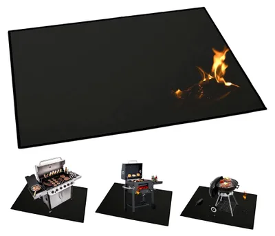 Produktbild von Grillmatte für den Außenbereich, 150 x 102 cm, wasserdicht, ölbeständig, feuerfeste Unterlage, doppelseitig, wiederverwendbar, quadratisch, schwarz