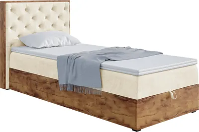Produktbild von MEBLINI Boxspringbett mit Bettkasten - Gepolstert Einzelbett mit Matratze und Topper - Polsterbett mit Stauraum - Bett mit Kopfteil - Stauraumbett - LOFTY 3 - 90x200 - H4/Beige Samt