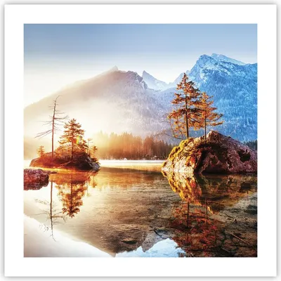 Produktbild von Poster - Poster ohne Rahmen - Morgendämmerung Berge See - 50x50 cm - Wand Bild - Wanddeko - Wandbilder - Kunstposter - Wandposter - Bilder - Kunstdruck - Wanddekoration - Wandbild - P2XAC50x50-4617