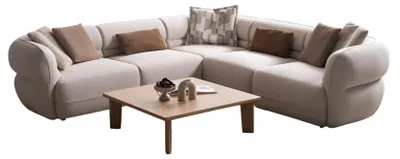Image de Ensemble de canapés d'angle modulaires avec table basse moderne en bois et style