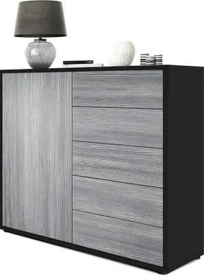 Produktbild von Vladon Sideboard Ben V2,  Germany, Kommode mit 1 Tür und 5 Schubladen, Schwarz matt/Avola-Anthrazit (79 x 74 x 36 cm)