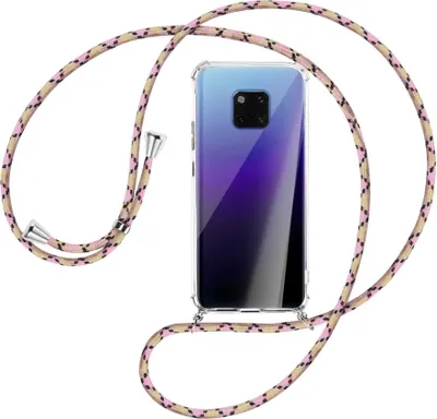 Produktbild von Handykette Backcover-Schutzhülle mit Band (Metall silberfarben) für Huawei Mate 20 Pro - rosa Karo