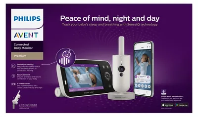 Produktbild von Philips AVENT Premium Connected Videophone SCD971/26 Verbunden, 1920 x 1080 Pixel, 400 m, 50 m, 400 m, Android 10.0, Android 11.0, Android 12.0, Android 13.0, Android 6.0, Android 7.0, Android 7.1,..., Wi-Fi/FHSS