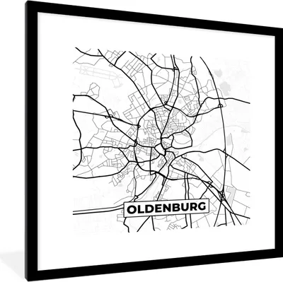 Produktbild von MuchoWow® Gerahmtes Poster Stadtplan - Stadtplan von Oldenburg - Karte 40x40 cm - Poster mit Schwarzem Bilderrahmen Wandposter Rahmen Foto Bilder - Poster - Plakat im Rahmen