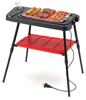 Produktbild von COSTWAY 2in1 Elektrogrill 2000W bis 280℃, Standgrill höhenverstellbar, Tischgrill mit doppelter Grillplatte, Ablage & einstellbarer Temperaturregler