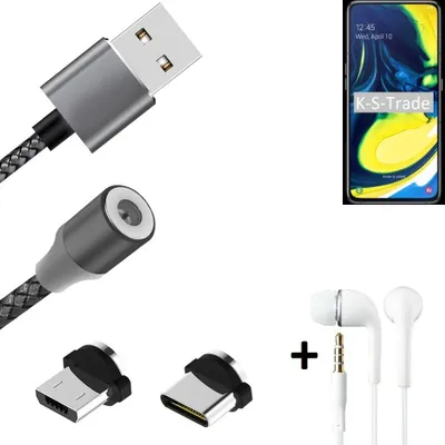 Produktbild von K-S-Trade® Hochwertiges Magnet-Lade-kabel Sync-Kabel Daten-Kabel + Kopfhörer kompatibel mit Samsung Galaxy A80 mit USB-Typ-C-Anschluss und