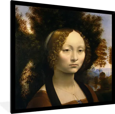 Produktbild von MuchoWow® MuchoWow® Gerahmtes Poster Ginevra de' Benci - Leonardo da Vinci 40x40 cm - Poster mit zchwarzem Bilderrahmen - Mit Rahmen - Wanddekoration Schlafzimmer