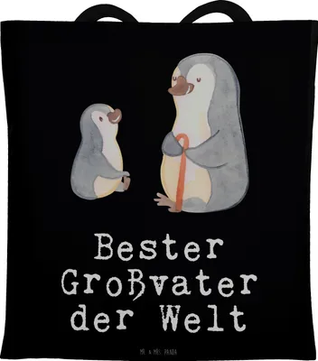 Produktbild von Mr. & Mrs. Panda Tote Bag Pinguin Bester Großvater der Welt - Schwarz - Geschenk, Geschenkidee, Laptoptasche, Opa, Großeltern, Shopping Tasche, Stoffbeutel, Kleinigkeit