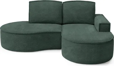 Produktbild von DomoHome Ecksofa MOLLY Ohne Schlaffunktion – Halbkreisförmig, Abriamo-Bouclé-Stoff, Mit Losen Rückenkissen, Weicher Bouclé-Bezug, 210x157x88 cm, Rechte SeiteGrün