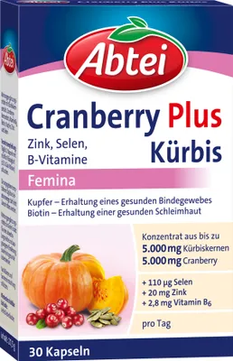 Produktbild von Abtei | Cranberry Plus Kürbis Zink, Selen, B-Vitamine | 30 Kapseln