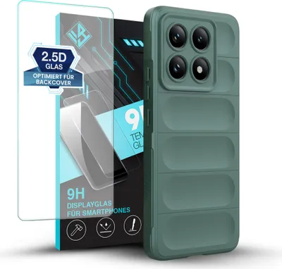 Produktbild von Handy Hülle für Xiaomi 14T mit 9H Displayglas Displayschutz Plus Grip Case Cover Schutzhülle Softgrip Farbe: Grün