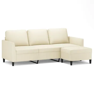 Zdjęcie produktu dla vidaXL 3-osobowa sofa z podnóżkiem kremowa 180 cm imitacja skóry