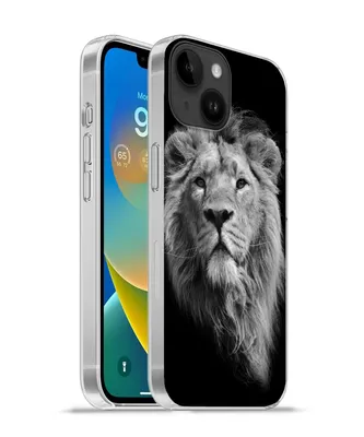 Produktbild von MuchoWow® Handyhülle Schutzhülle Hülle für Apple iPhone 14 - Softcase Asiatischer Löwe vor schwarzem Hintergrund in Schwarz und Weiß Silikon Softcase Handy Hülle - Mobiltelefonhülle