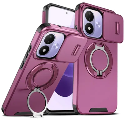 Obrázek produktu pro Dvouvrstvé pouzdro pro Xiaomi Redmi Note 17 4G/5G, s posuvným krytem fotoaparátu a magnetickým kroužkovým stojánkem Třešňově