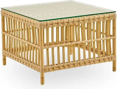 Produktbild von Casa Padrino Luxus Gartentisch Naturfarben 60 x 60 x H. 43 cm - Wetterbeständiger Garten & Terrassen Beistelltisch mit Glasplatte - Moderne Garten & Terrassen Möbel - Luxus Kollektion