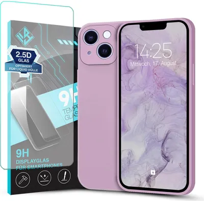 Produktbild von Hülle für Apple iPhone 13 mit 9H Displayglas Displayschutz Plus Case Cover Bumper Silikon Softgrip Schutzhülle Farbe: Lila