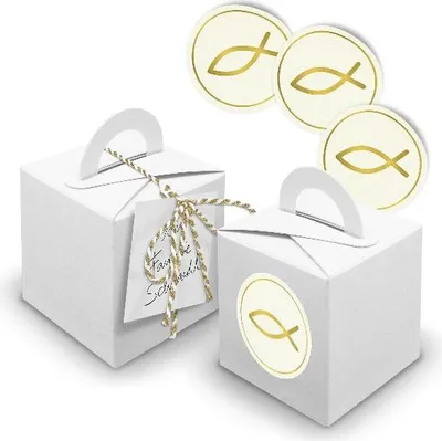 Produktbild von itenga SET 24x Würfelboxen mit Griff Weiß (V27) + Motivsticker (M159)