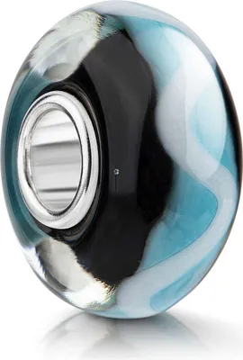Produktbild von MATERIA by Matthias Wagner Glas Bead Wellen blau schwarz weiß 925 Silber Hülse für Armbänder / Ketten 1329