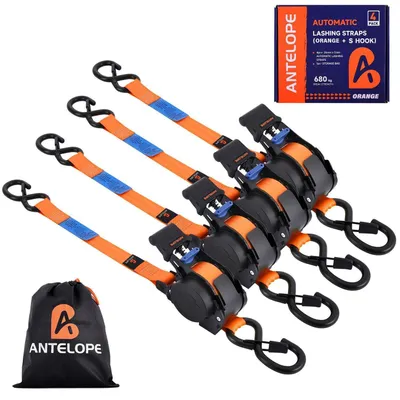 Productafbeelding van Automatische spanbanden met S-haken, 4 stuks, oranje, breeksterkte 680 kg