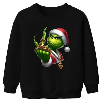 Immagine prodotto di Grinch Babbo Natale sfacciato catena d'oro regalo di Natale sarcastico unisex bambini felpa maglione, nero, 104