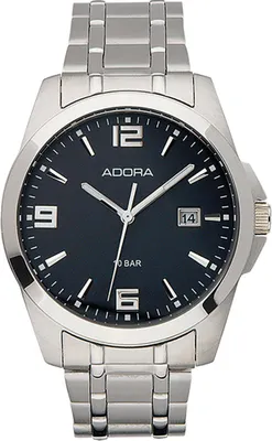 Produktbild von Adora Herren Armbanduhr Edelstahl silbern Datum schwarzes Ziffernblatt
