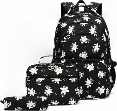 Obrázek produktu pro （Black）Školní batoh 3 kusy sada Vodotěsná školní taška odolná proti opotřebení brašna odolná proti poškrábání s izolovanou oběd Bag Pencil Case batohy pro dospívající chlapce dívky děti