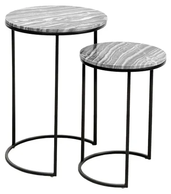 Immagine prodotto di riess-ambiente Design Set da 2 tavolini ELEMENTS 40 cm grigio marmo con struttura nera rotonda Tavolino da salotto