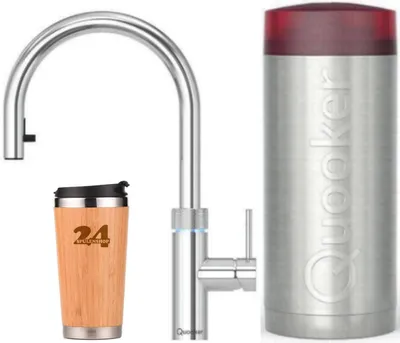 Produktbild von »QUOOKER Flex COMBI+ B Zugauslauf Chrom & 100°C Armatur (22+XCHR)« (2-St) Spültischmischer mit 100°C Kochendwasserfunktion *Inklusive Thermobecher