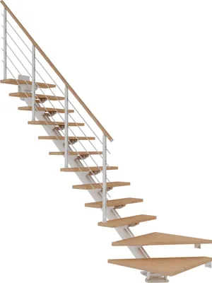 Produktbild von Dolle Mittelholmtreppe Sydney in Eiche weiß, geölt 75 cm breit 1/4 gewendelt für Geschosshöhen 222 – 270 cm UK Metall Weiß mit einseitigem Designgeländer