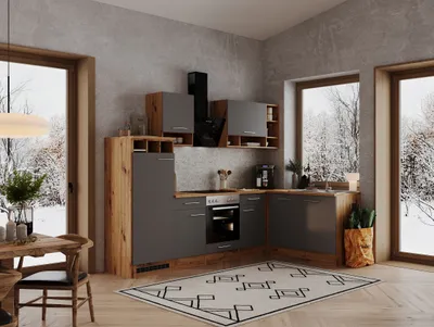 Produktbild von Küche Küchenzeile Küchenblock  Winkelküche Eiche Grau Hilde 280x172 cm Respekta