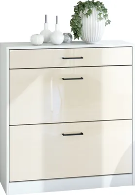 Produktbild von Vladon Schuhschrank Schuhkipper Elvas 89 x 95,5 x 27 cm, Germany, Korpus in Weiß matt, Front in Creme Hochglanz | Große Farbauswahl